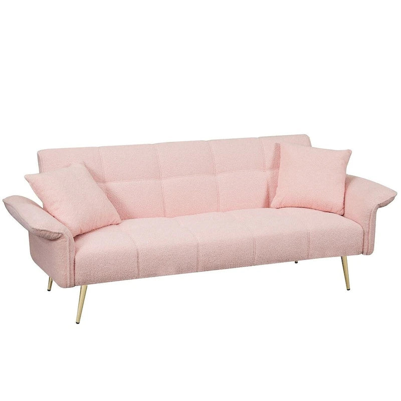 Canapé-lit futon, canapé pliable en velours Teddy convertible en lit de jour avec accoudoirs réglables pour petits espaces
