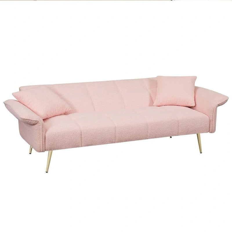 Canapé-lit futon, canapé pliable en velours Teddy convertible en lit de jour avec accoudoirs réglables pour petits espaces