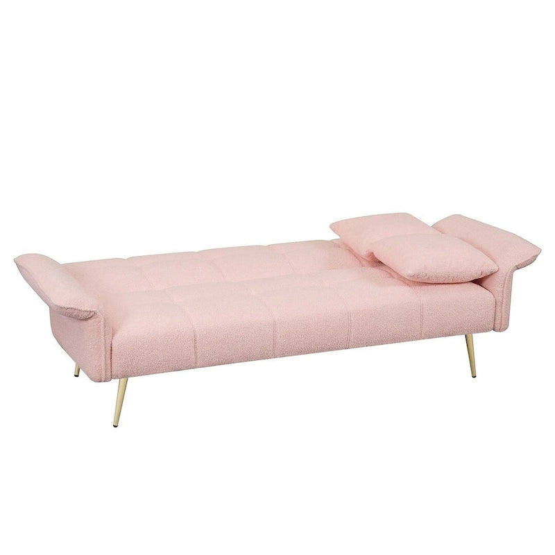 Canapé-lit futon, canapé pliable en velours Teddy convertible en lit de jour avec accoudoirs réglables pour petits espaces