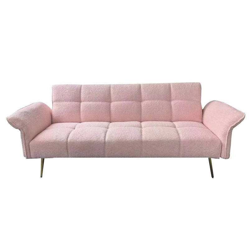 Canapé-lit futon, canapé pliable en velours Teddy convertible en lit de jour avec accoudoirs réglables pour petits espaces