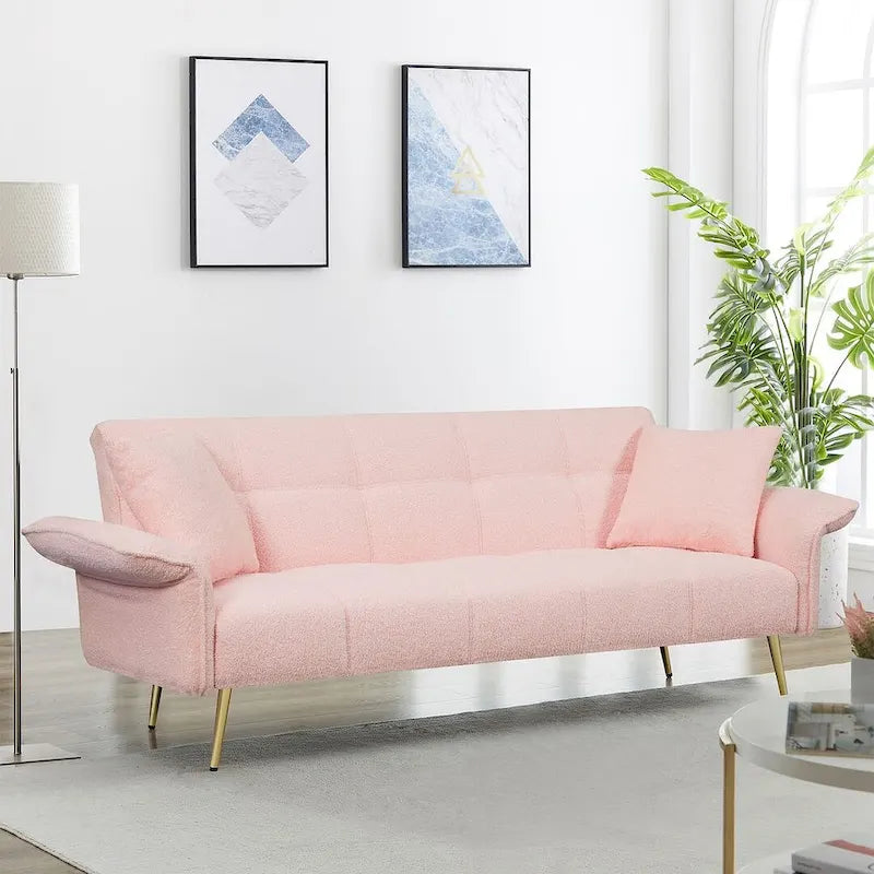 Canapé-lit futon, canapé pliable en velours Teddy convertible en lit de jour avec accoudoirs réglables pour petits espaces