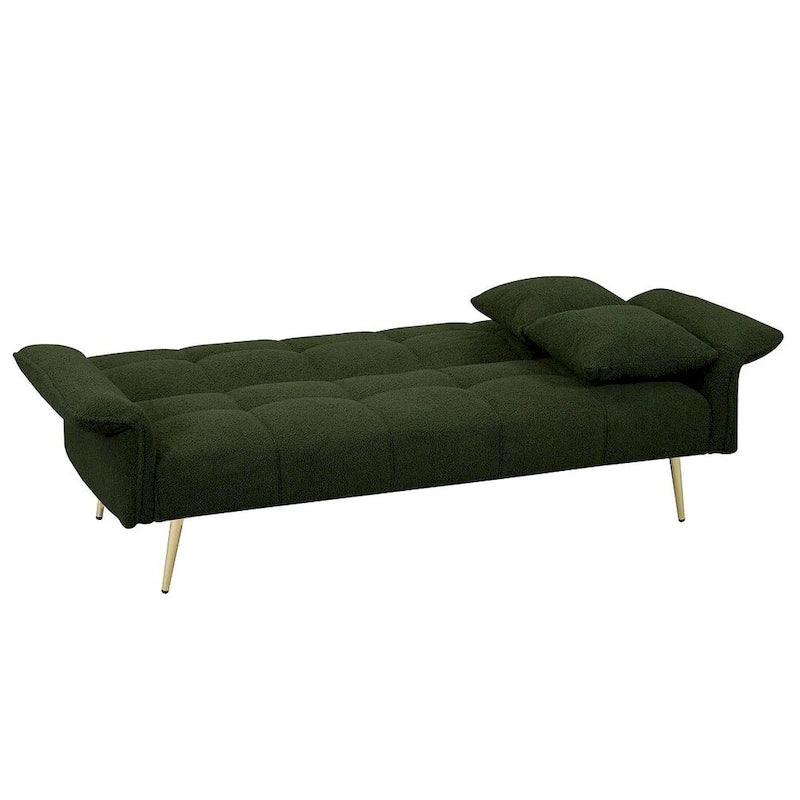 Canapé-lit futon, canapé pliable en velours Teddy convertible en lit de jour avec accoudoirs réglables pour petits espaces