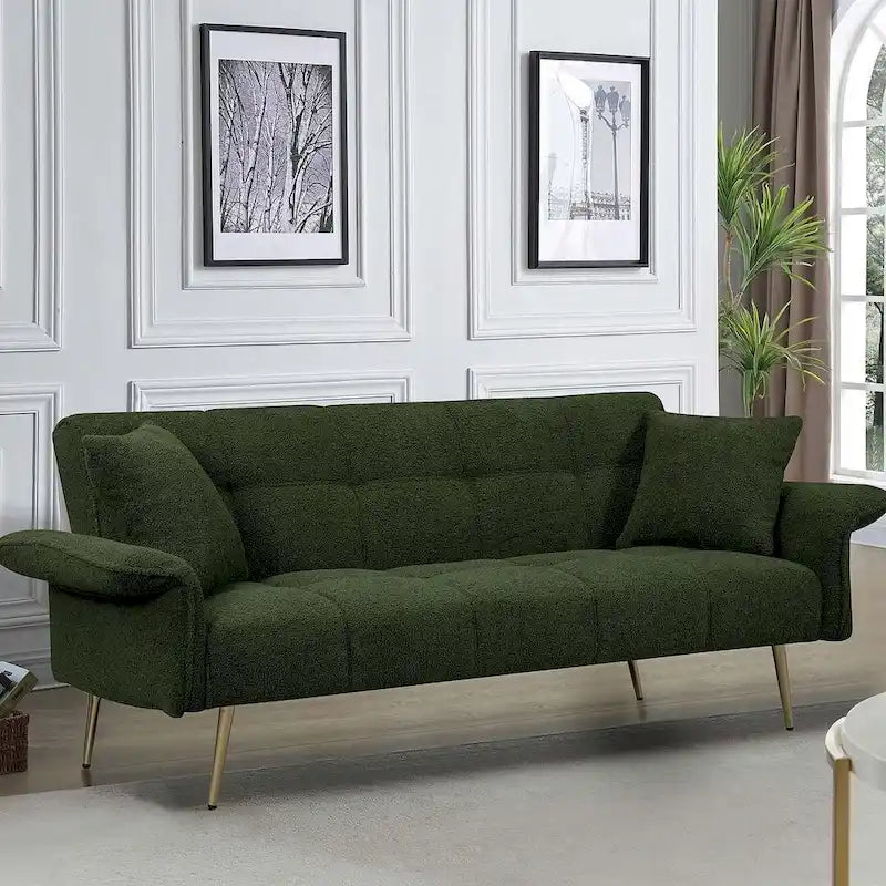 Canapé-lit futon, canapé pliable en velours Teddy convertible en lit de jour avec accoudoirs réglables pour petits espaces