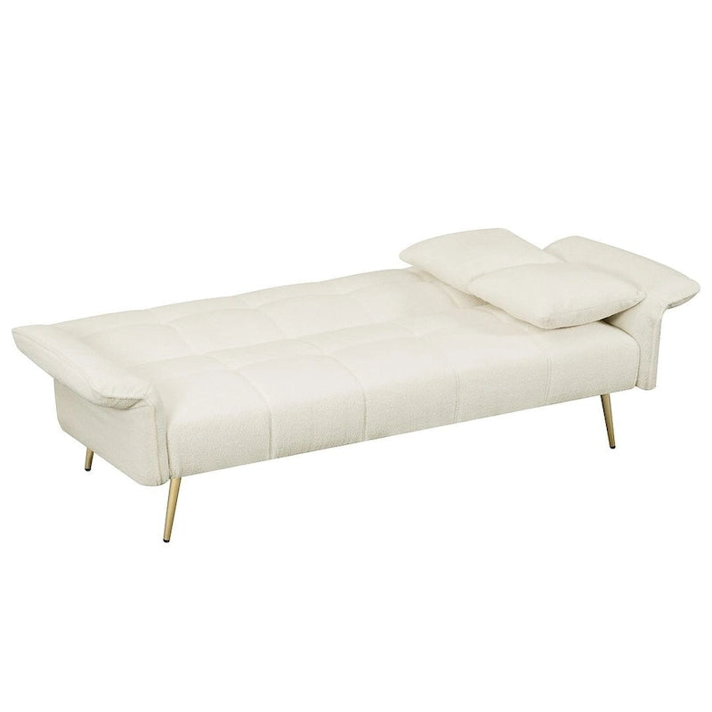 Canapé-lit futon, canapé pliable en velours Teddy convertible en lit de jour avec accoudoirs réglables pour petits espaces