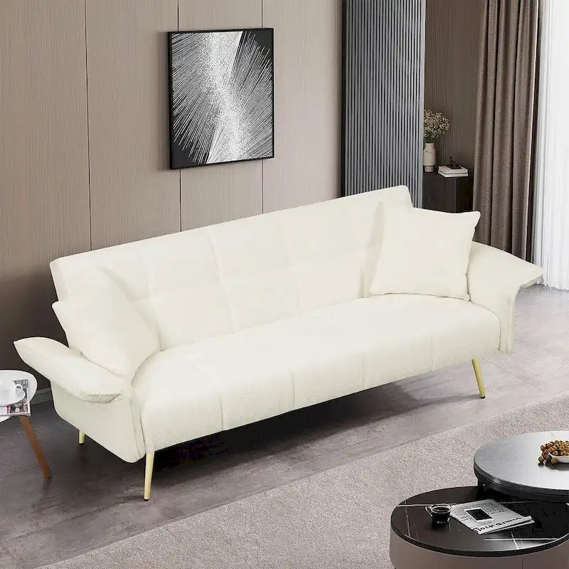 Canapé-lit futon, canapé pliable en velours Teddy convertible en lit de jour avec accoudoirs réglables pour petits espaces