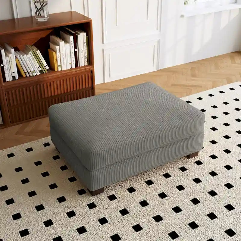 Pouf en velours côtelé avec bois massif