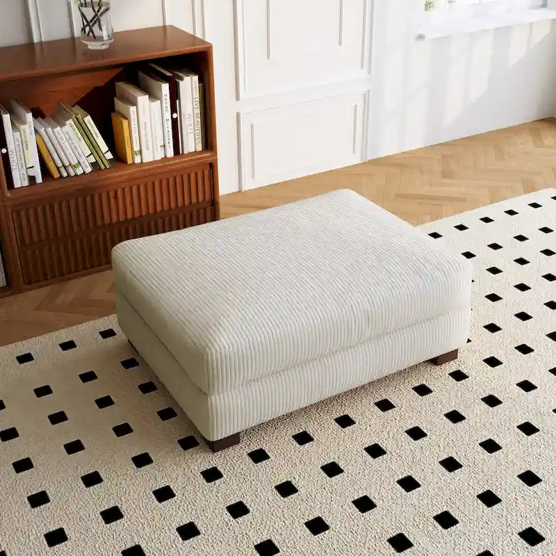 Pouf en velours côtelé avec bois massif