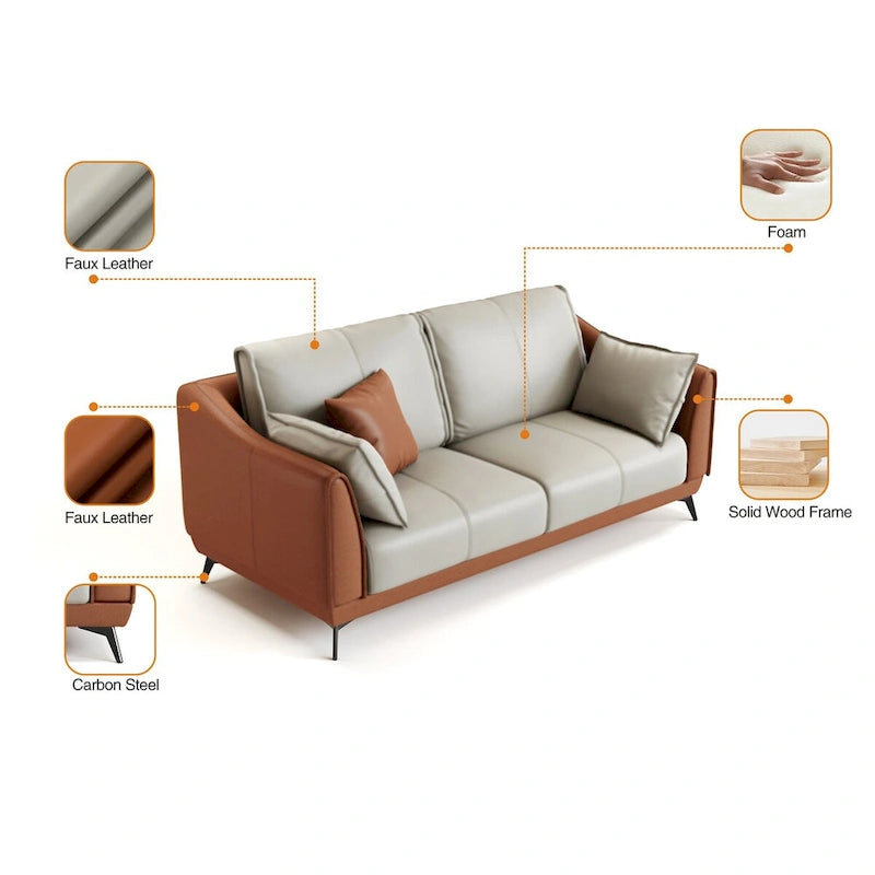 Canapé 3 places moderne en similicuir avec pieds noirs - deux places