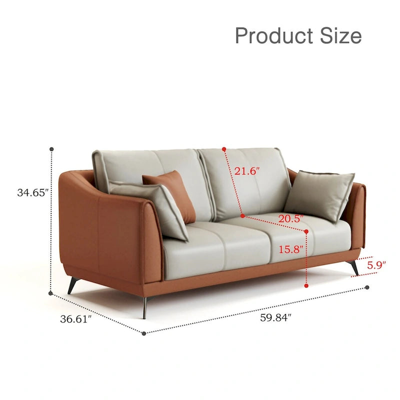Canapé 3 places moderne en similicuir avec pieds noirs - deux places