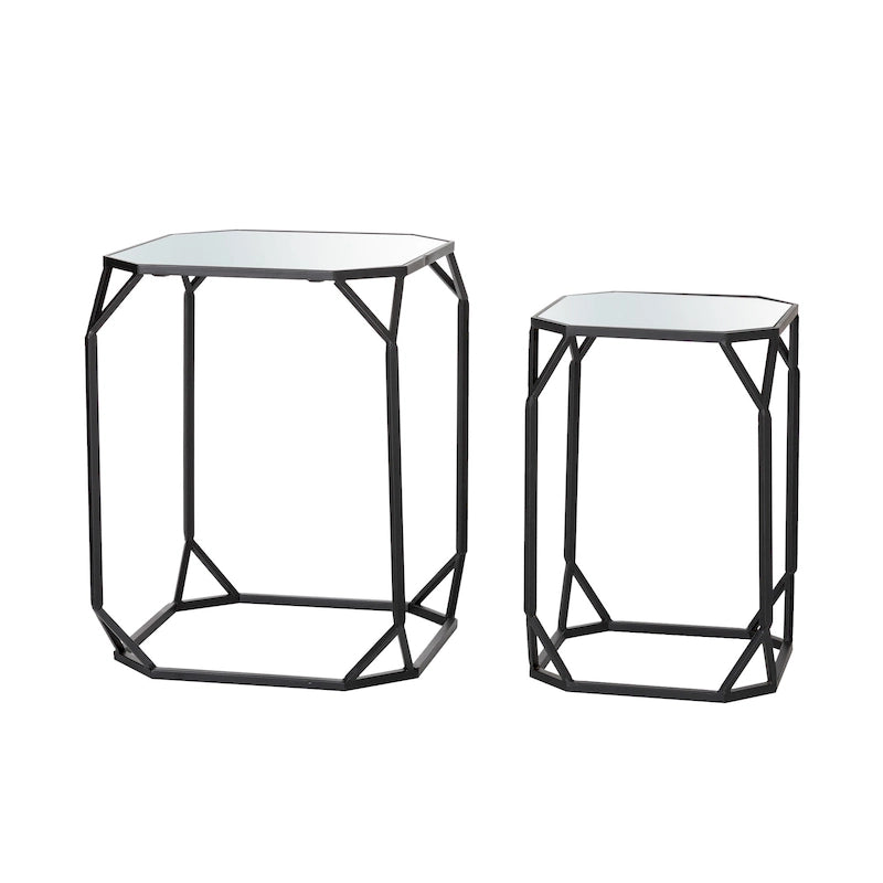 Ensemble de 2 tables d'appoint modernes en verre Glitzhome, style glamour, pour canapé