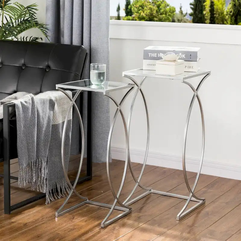 Ensemble de 2 tables d'appoint modernes en verre Glitzhome, style glamour, pour canapé