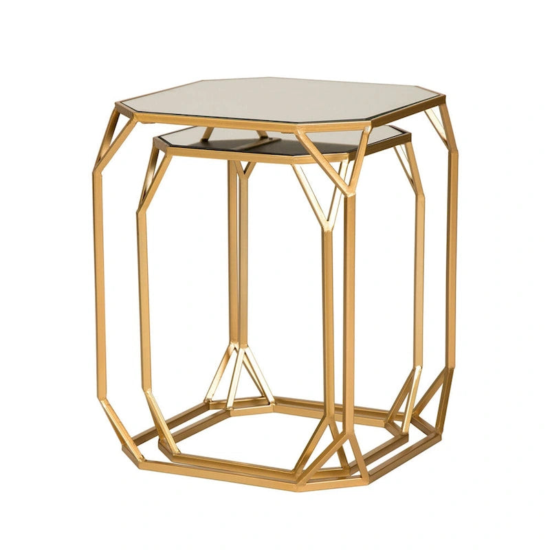Ensemble de 2 tables d'appoint modernes en verre Glitzhome, style glamour, pour canapé
