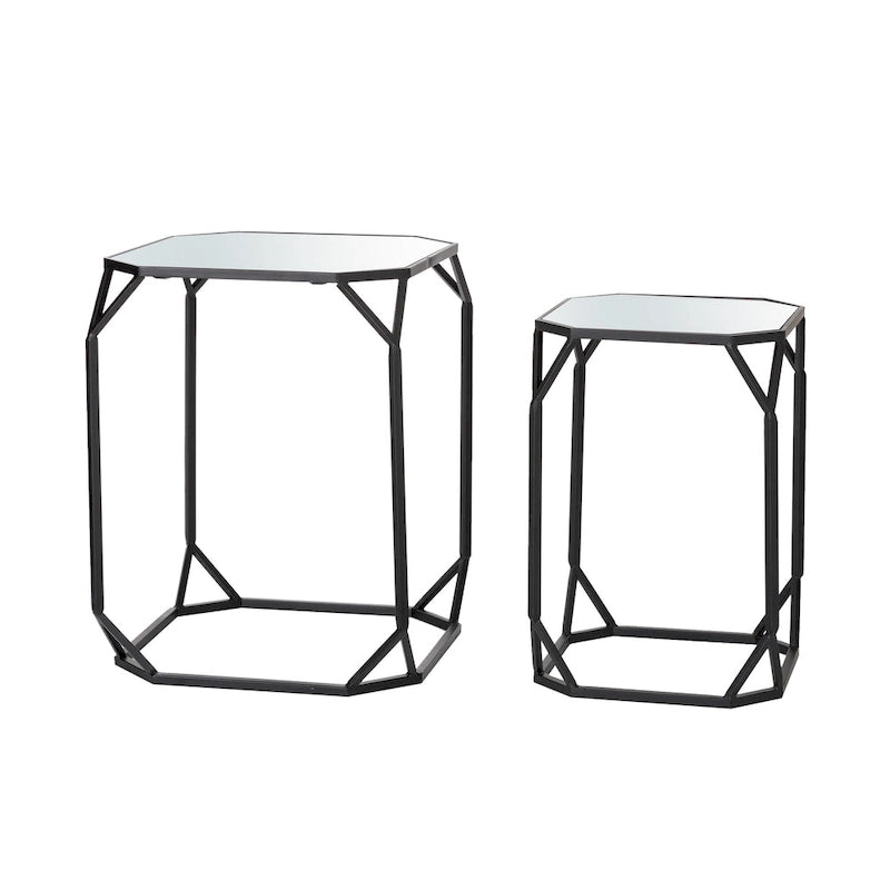 Ensemble de 2 tables d'appoint modernes en verre Glitzhome, style glamour, pour canapé