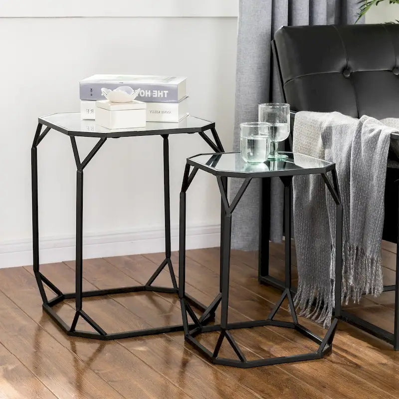 Ensemble de 2 tables d'appoint modernes en verre Glitzhome, style glamour, pour canapé