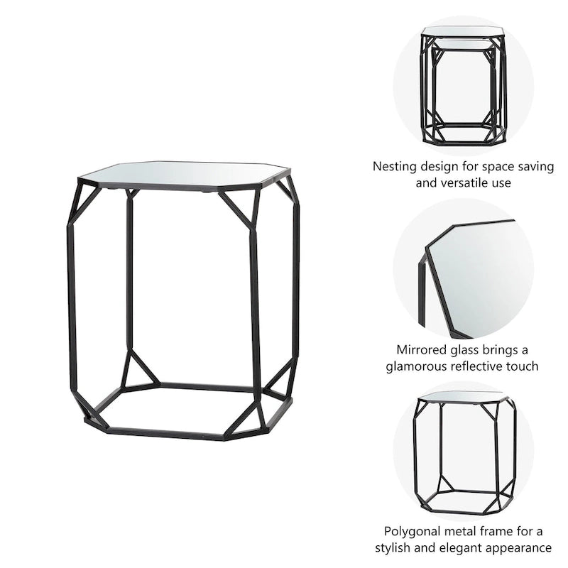Ensemble de 2 tables d'appoint modernes en verre Glitzhome, style glamour, pour canapé