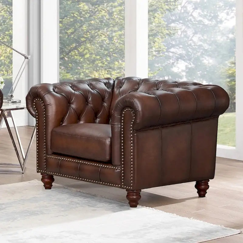 Canapé, causeuse et fauteuil Chesterfield en cuir pleine fleur Hydeline Alton Bay - Canapé, causeuse, fauteuil