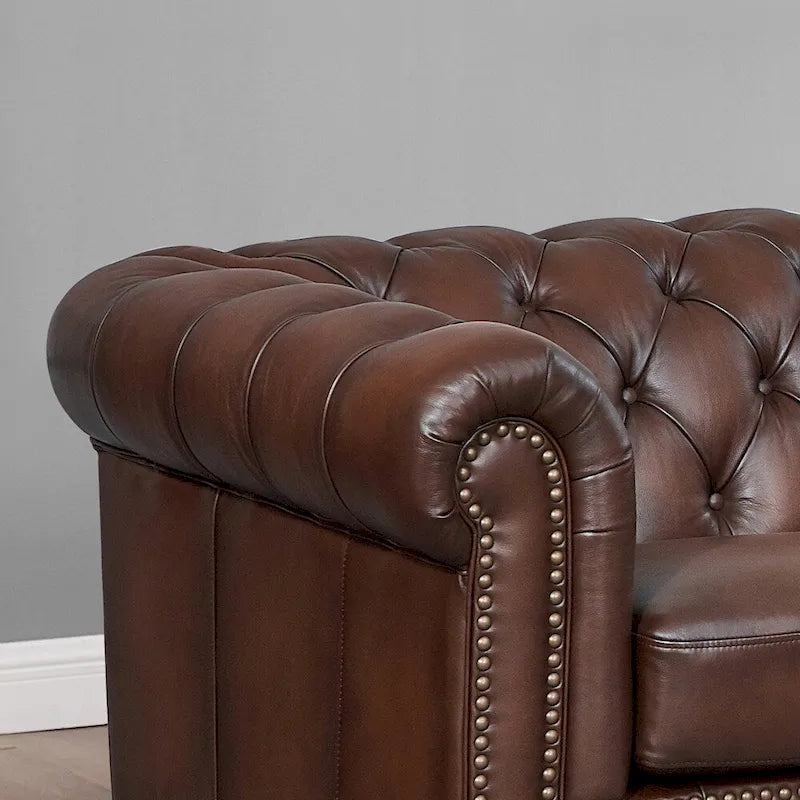 Canapé, causeuse et fauteuil Chesterfield en cuir pleine fleur Hydeline Alton Bay - Canapé, causeuse, fauteuil