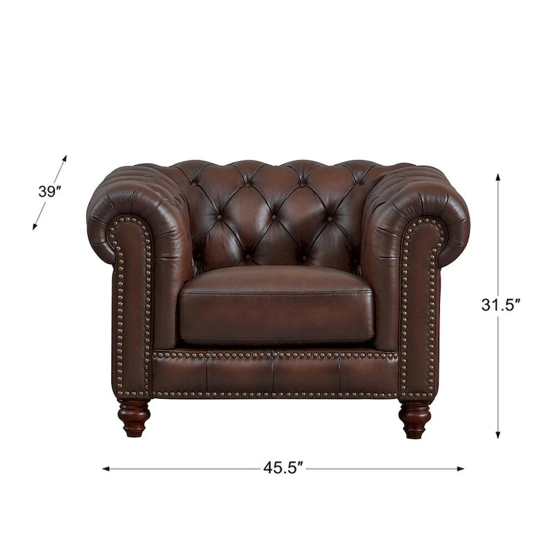 Canapé, causeuse et fauteuil Chesterfield en cuir pleine fleur Hydeline Alton Bay - Canapé, causeuse, fauteuil