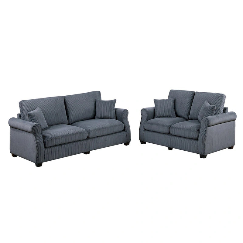 2 Piece Corduroy Upholstered Sofa Set with Thick Back and Seat