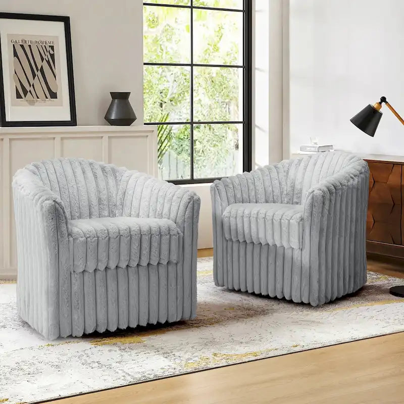Ensemble de 2 fauteuils pivotants modernes en velours côtelé pelucheux de 49 pouces.
