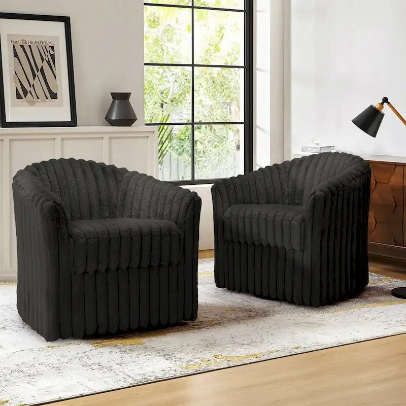 Ensemble de 2 fauteuils pivotants modernes en velours côtelé pelucheux de 49 pouces.