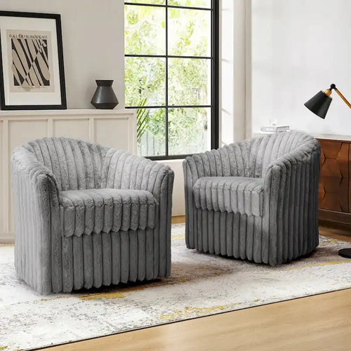 Ensemble de 2 fauteuils pivotants modernes en velours côtelé pelucheux de 49 pouces.