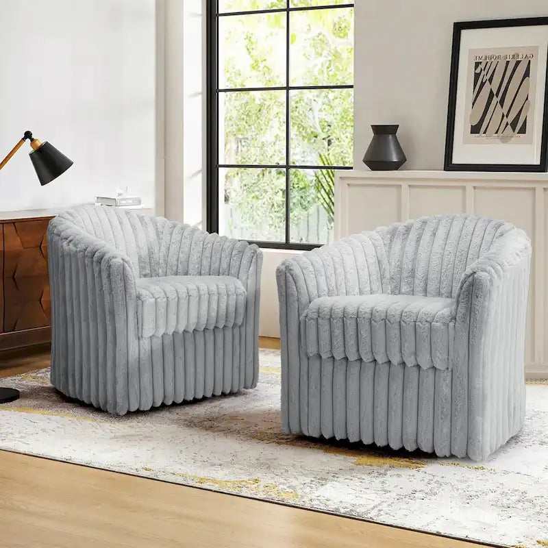 Ensemble de 2 fauteuils pivotants modernes en velours côtelé pelucheux de 49 pouces.