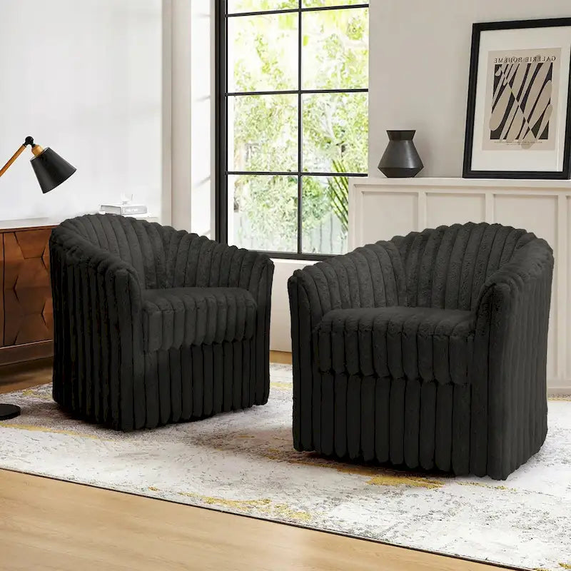 Ensemble de 2 fauteuils pivotants modernes en velours côtelé pelucheux de 49 pouces.