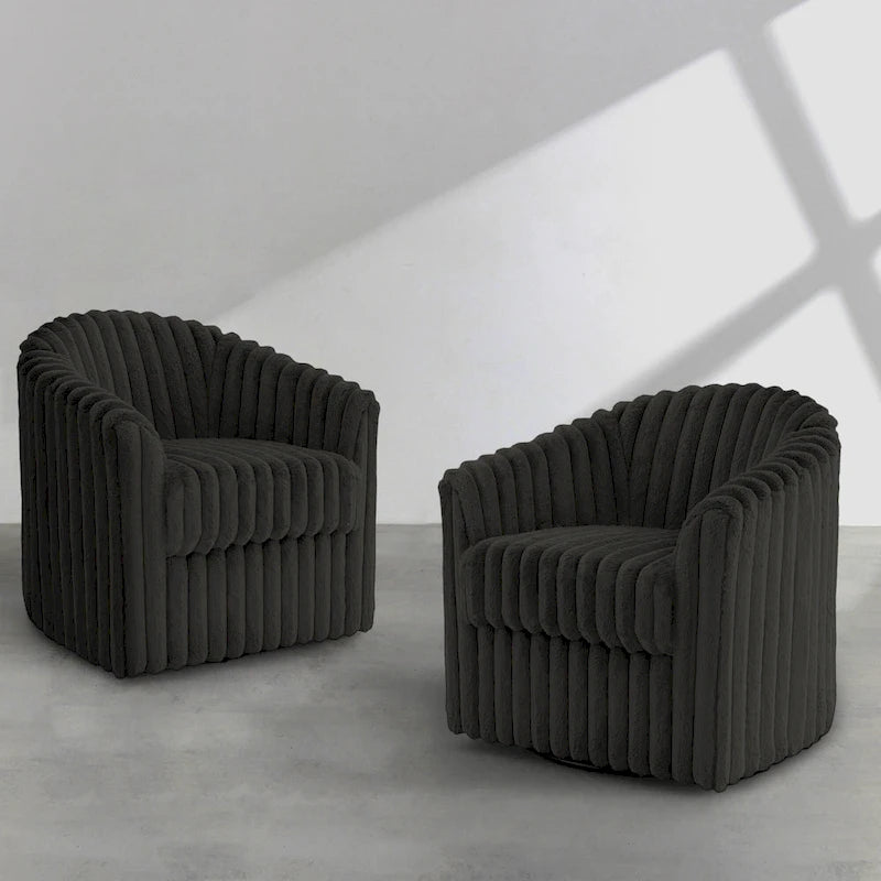Ensemble de 2 fauteuils pivotants modernes en velours côtelé pelucheux de 49 pouces.