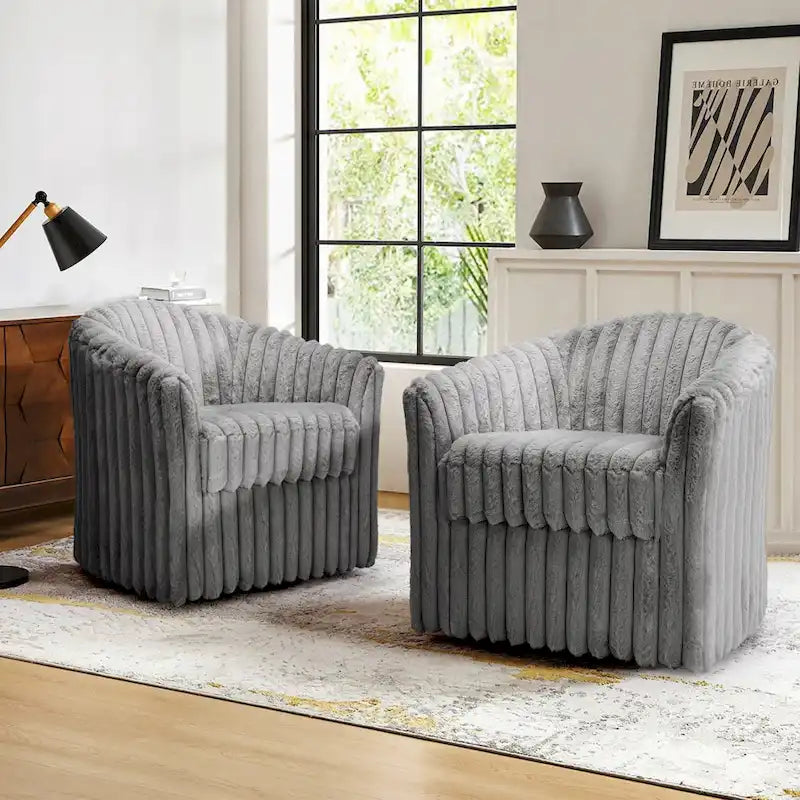 Ensemble de 2 fauteuils pivotants modernes en velours côtelé pelucheux de 49 pouces.