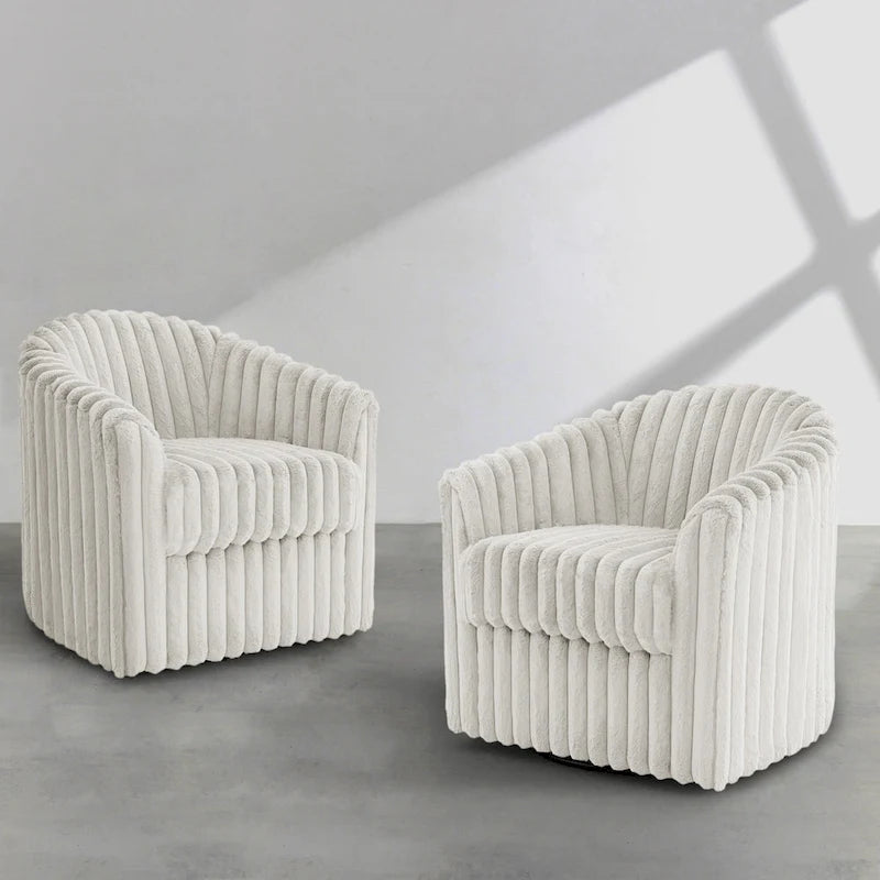 Ensemble de 2 fauteuils pivotants modernes en velours côtelé pelucheux de 49 pouces.