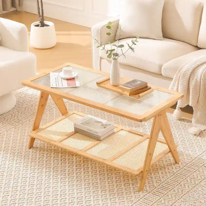 Table basse rectangulaire à 2 niveaux, plateau en verre, idéale pour un canapé - 39,4 cm (L) x 19,7 cm (l) x 19,7 cm (P)