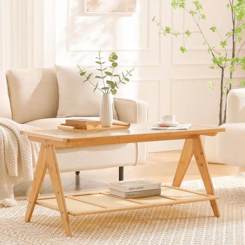 Table basse rectangulaire à 2 niveaux, plateau en verre, idéale pour un canapé - 39,4 cm (L) x 19,7 cm (l) x 19,7 cm (P)