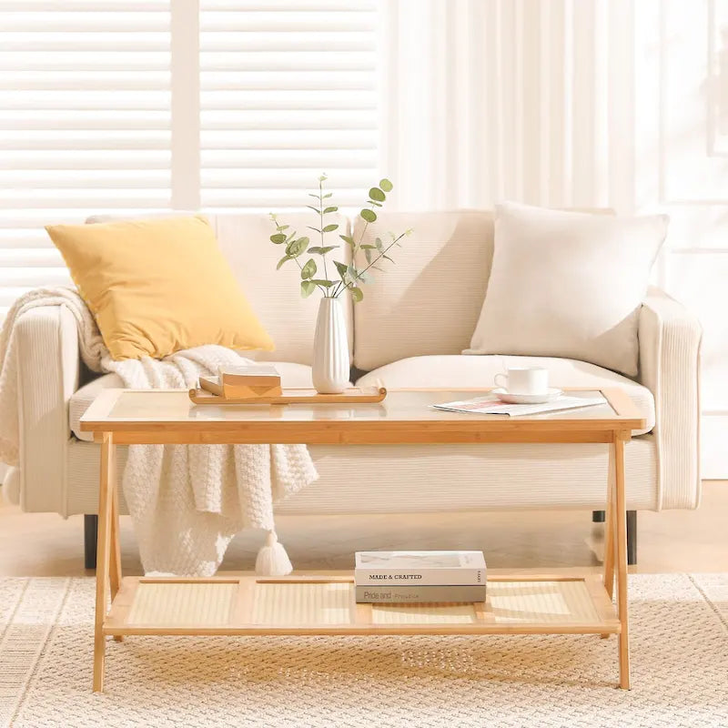 Table basse rectangulaire à 2 niveaux, plateau en verre, idéale pour un canapé - 39,4 cm (L) x 19,7 cm (l) x 19,7 cm (P)