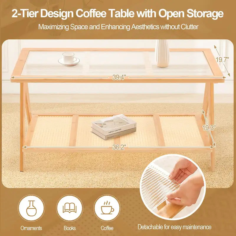 Table basse rectangulaire à 2 niveaux, plateau en verre, idéale pour un canapé - 39,4 cm (L) x 19,7 cm (l) x 19,7 cm (P)