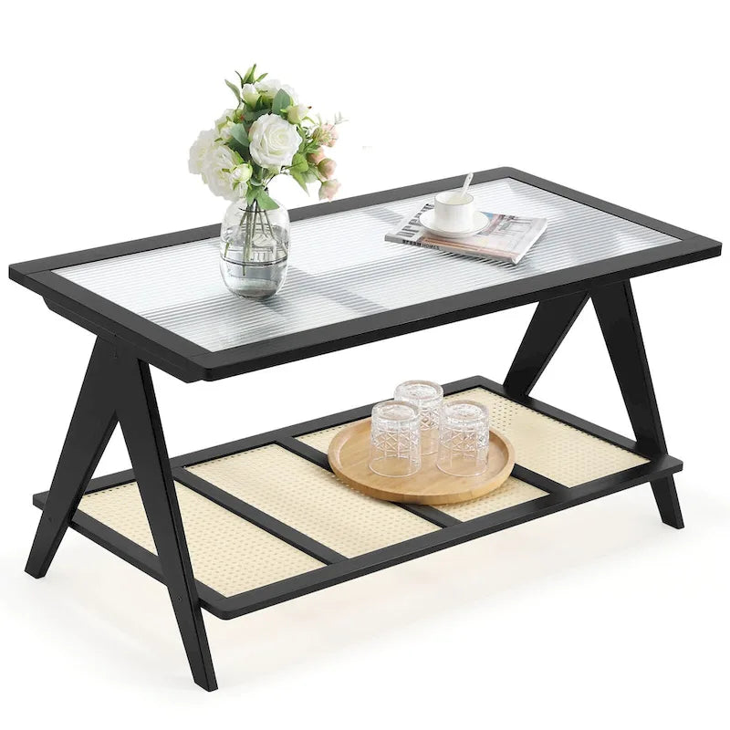 Table basse rectangulaire à 2 niveaux, plateau en verre, idéale pour un canapé - 39,4 cm (L) x 19,7 cm (l) x 19,7 cm (P)