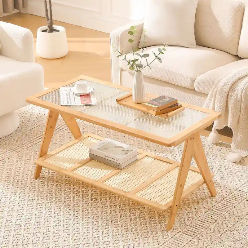 Table basse rectangulaire à 2 niveaux, plateau en verre, idéale pour un canapé - 39,4 cm (L) x 19,7 cm (l) x 19,7 cm (P)