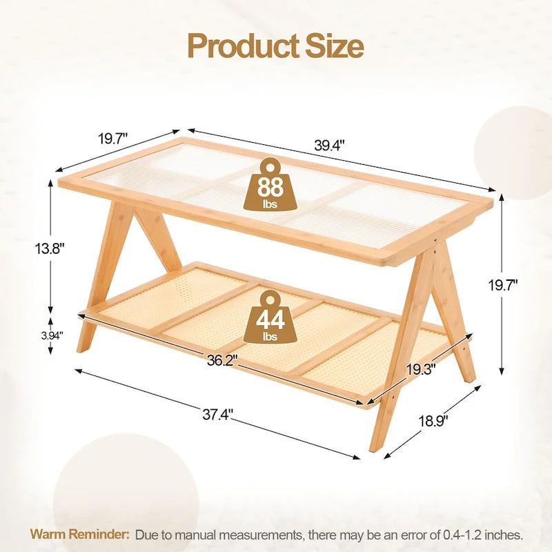 Table basse rectangulaire à 2 niveaux, plateau en verre, idéale pour un canapé - 39,4 cm (L) x 19,7 cm (l) x 19,7 cm (P)