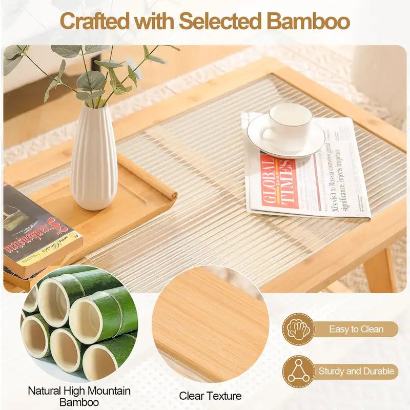 Table basse rectangulaire à 2 niveaux, plateau en verre, idéale pour un canapé - 39,4 cm (L) x 19,7 cm (l) x 19,7 cm (P)