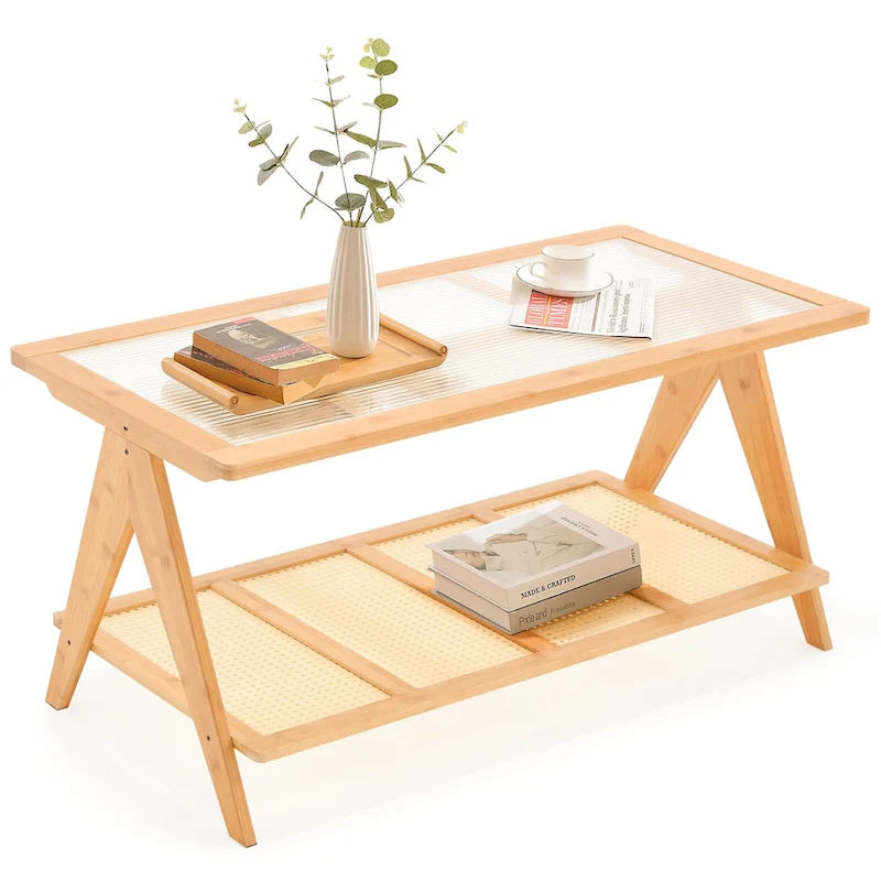 Table basse rectangulaire à 2 niveaux, plateau en verre, idéale pour un canapé - 39,4 cm (L) x 19,7 cm (l) x 19,7 cm (P)