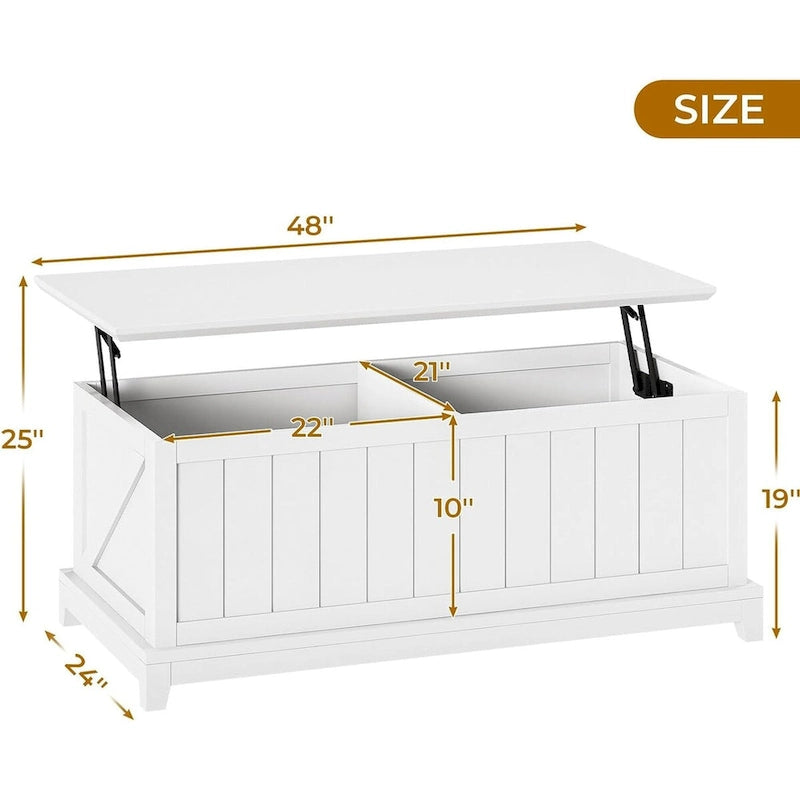 Table basse relevable de 122 cm (48 po) avec rangement intégré, style ferme