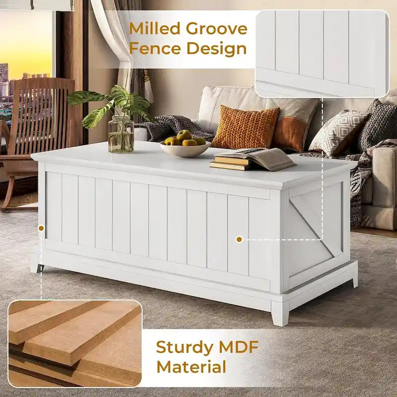 Table basse relevable de 122 cm (48 po) avec rangement intégré, style ferme