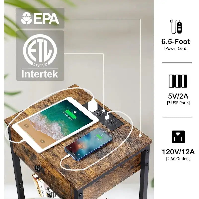 Ensemble de 2 tables de chevet avec station de recharge
