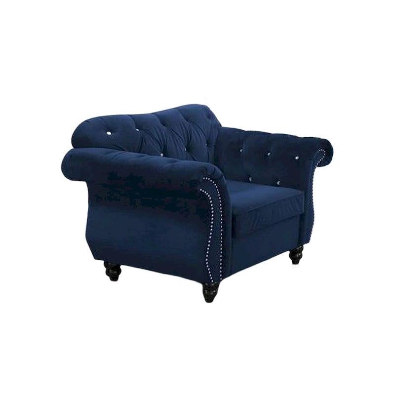 Fauteuil d'appoint classique Rima 51 pouces, revêtement en velours, accoudoirs arrondis, indigo