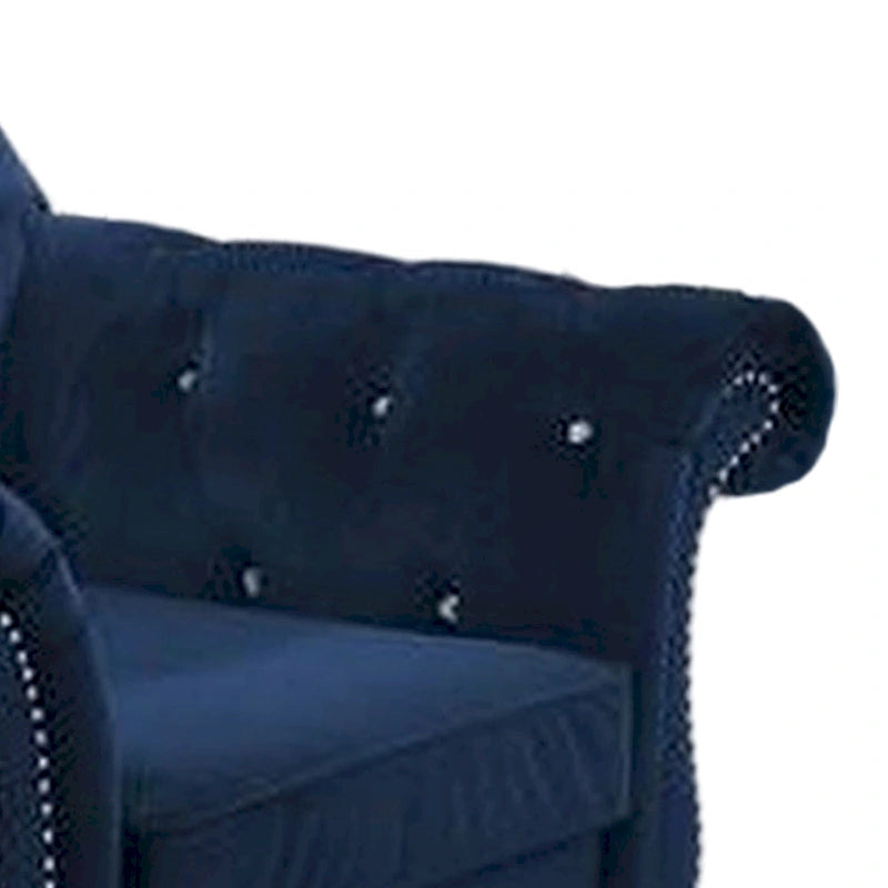 Fauteuil d'appoint classique Rima 51 pouces, revêtement en velours, accoudoirs arrondis, indigo