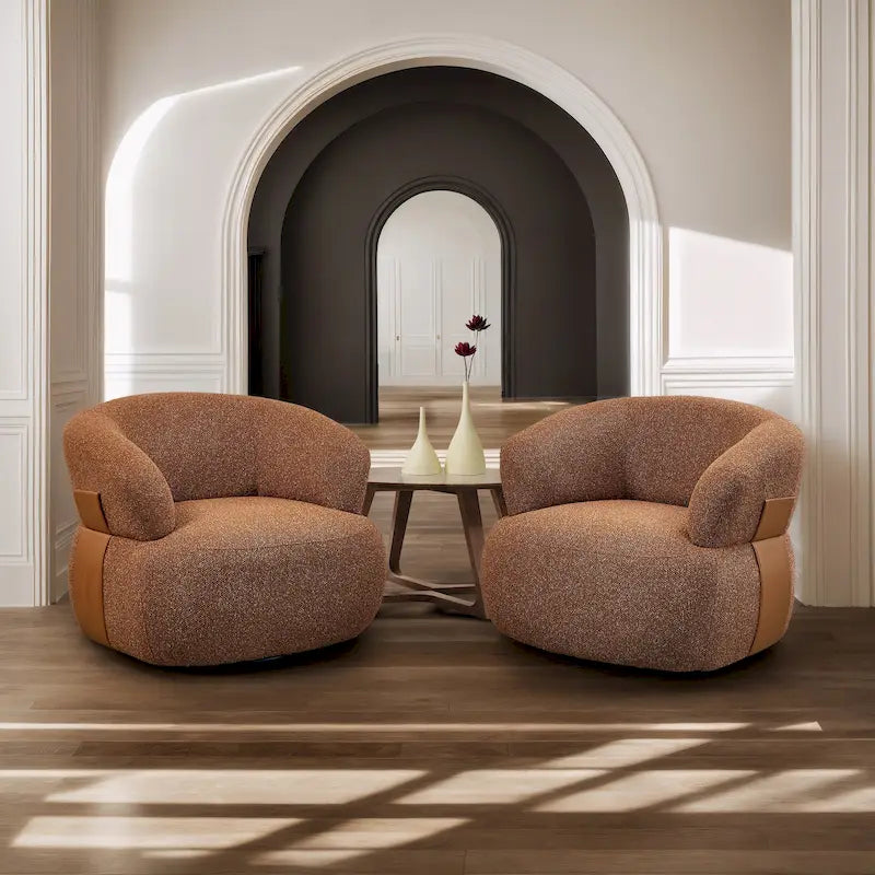 Ensemble de 2 fauteuils d'appoint pivotants à 360° Kieon 33W, style moderne.