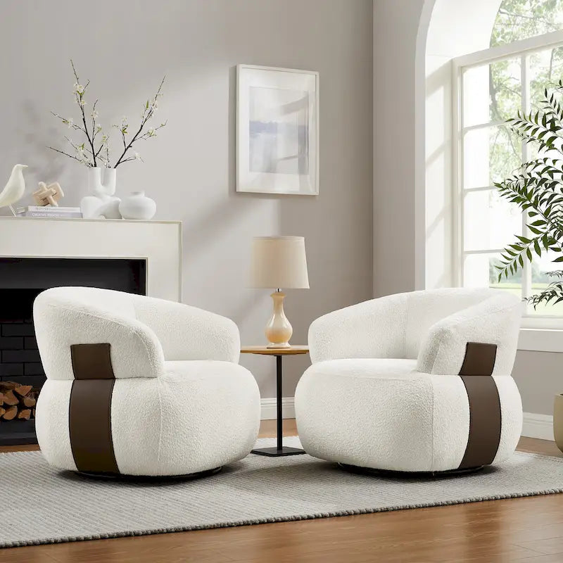 Ensemble de 2 fauteuils d'appoint pivotants à 360° Kieon 33W, style moderne.