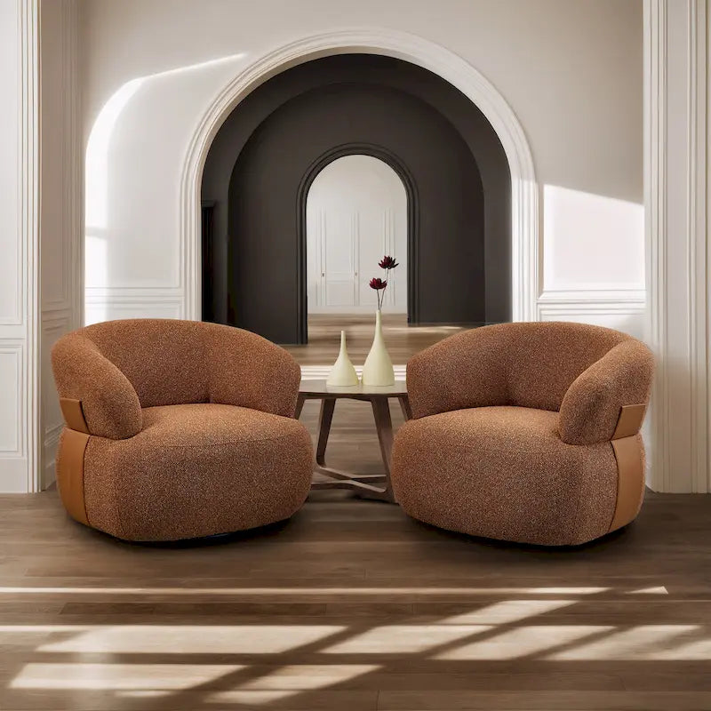 Ensemble de 2 fauteuils d'appoint pivotants à 360° Kieon 33W, style moderne.