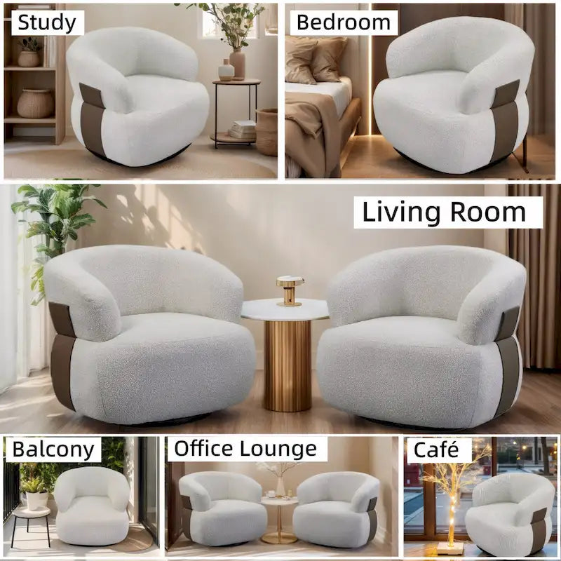 Ensemble de 2 fauteuils d'appoint pivotants à 360° Kieon 33W, style moderne.