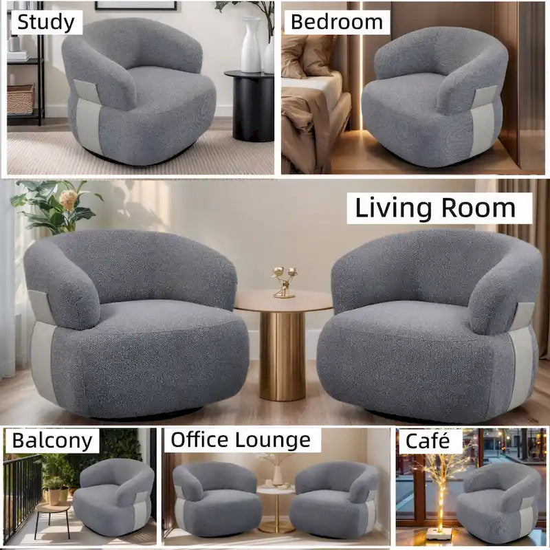 Ensemble de 2 fauteuils d'appoint pivotants à 360° Kieon 33W, style moderne.